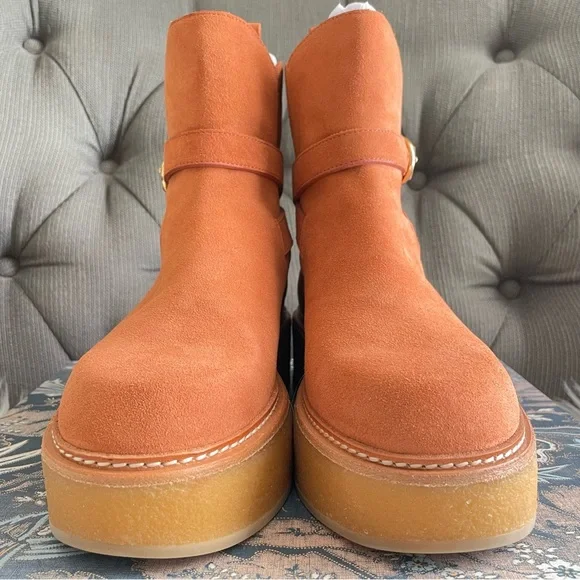 Ulla Johnson Lennox Ankle Buckle Boots in Terracotta Suede EU37 US7 - Picture 13 of 16